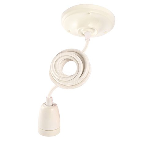Câble textile blanc et rosace conique pour suspension, 2m, douille E27 -  Umage