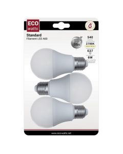 Lot de 3 Ampoules forme Standard LED 6W E27 Blanc Chaud Opaline